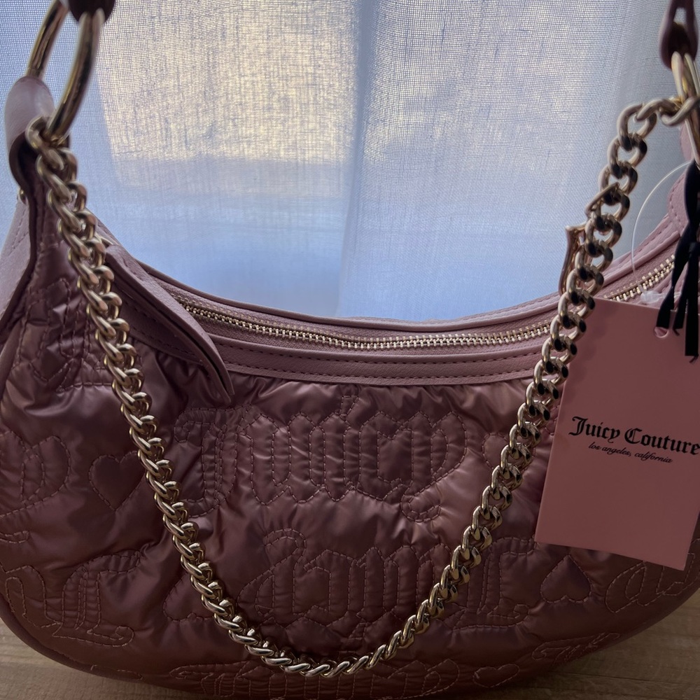 Juicy Couture Puff Halfmoon Crossbody Pink in Dusty Rose New - Picture 5 of 5
